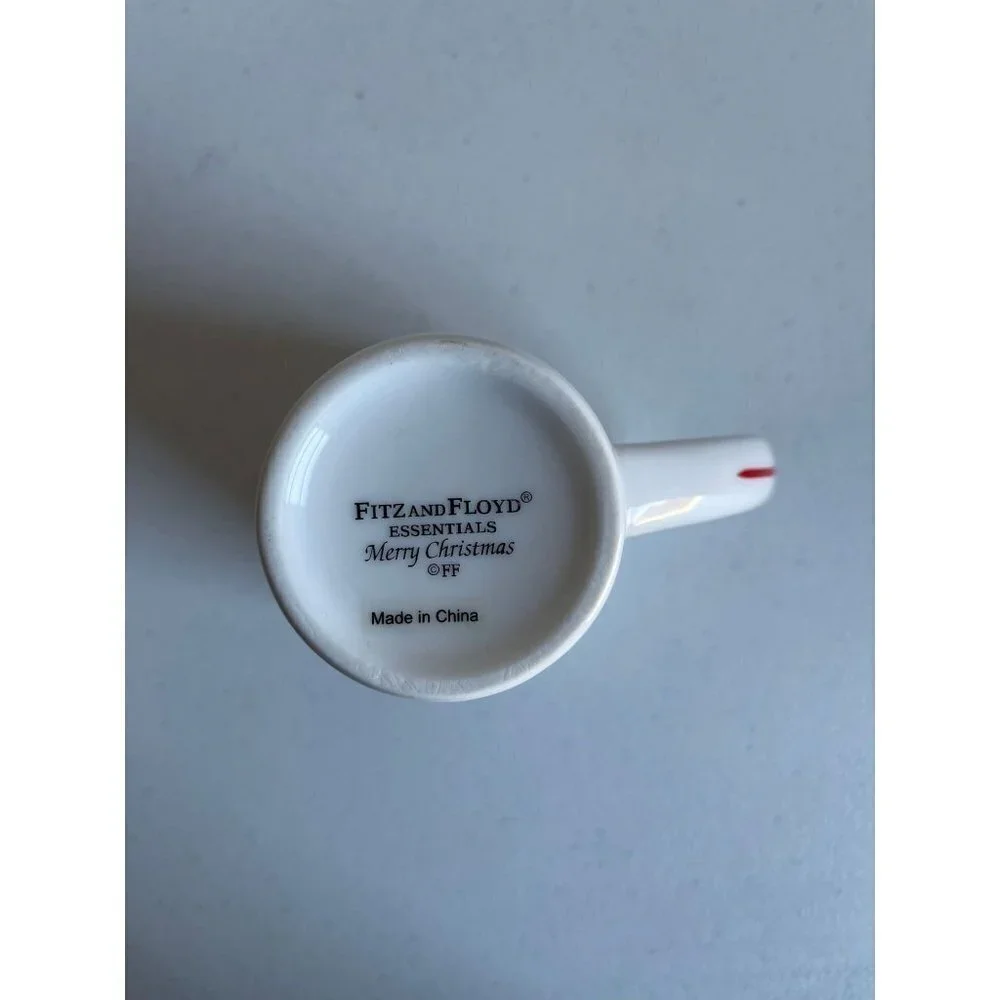 Fitz and Floyd Merry Christmas White Ornaments Tall Mug Coffee Cup Porcelain